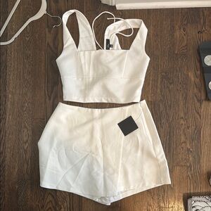 White Two-Piece Crop Top and Skirt Set